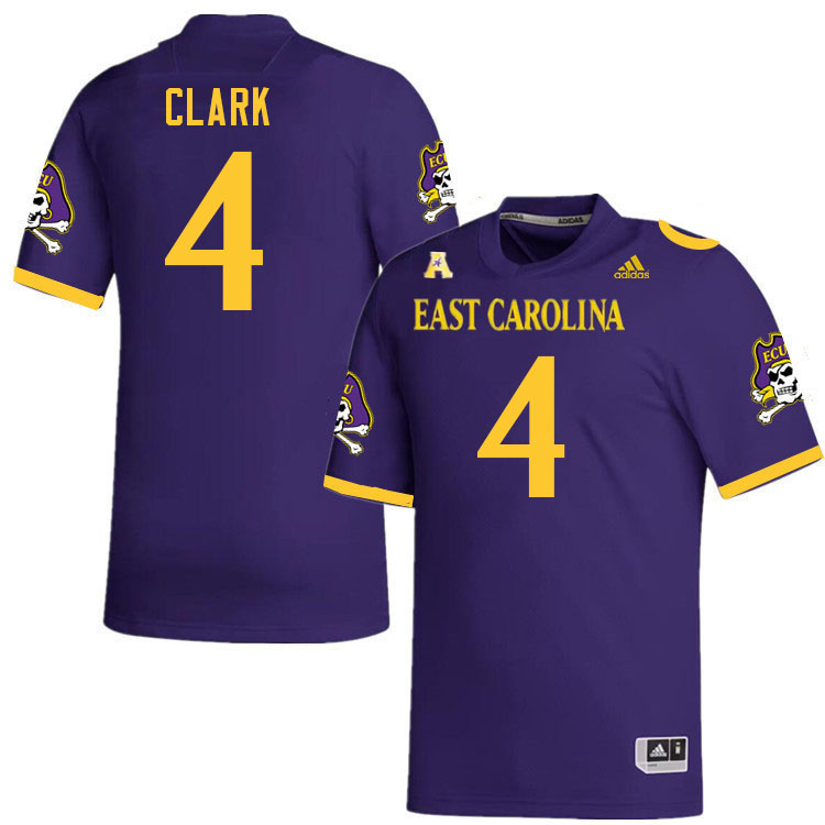 Men #4 Javion Clark ECU Pirates College Football Jerseys Stitched-Purple